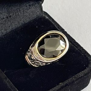 Vintage Two Tone Oval Simulated Black Onyx Faceted Cocktail Ring